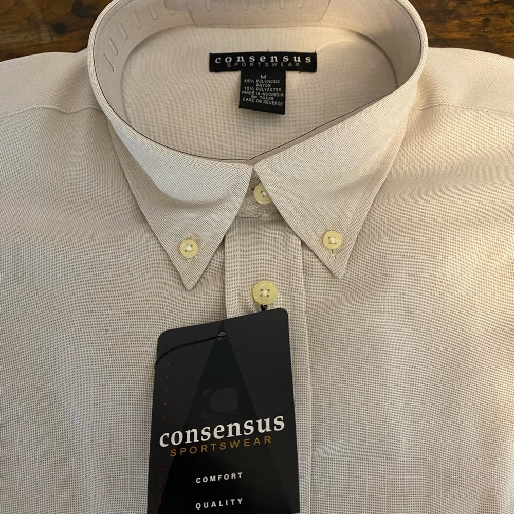 Two Men's Dress Shirts. White and Charcoal